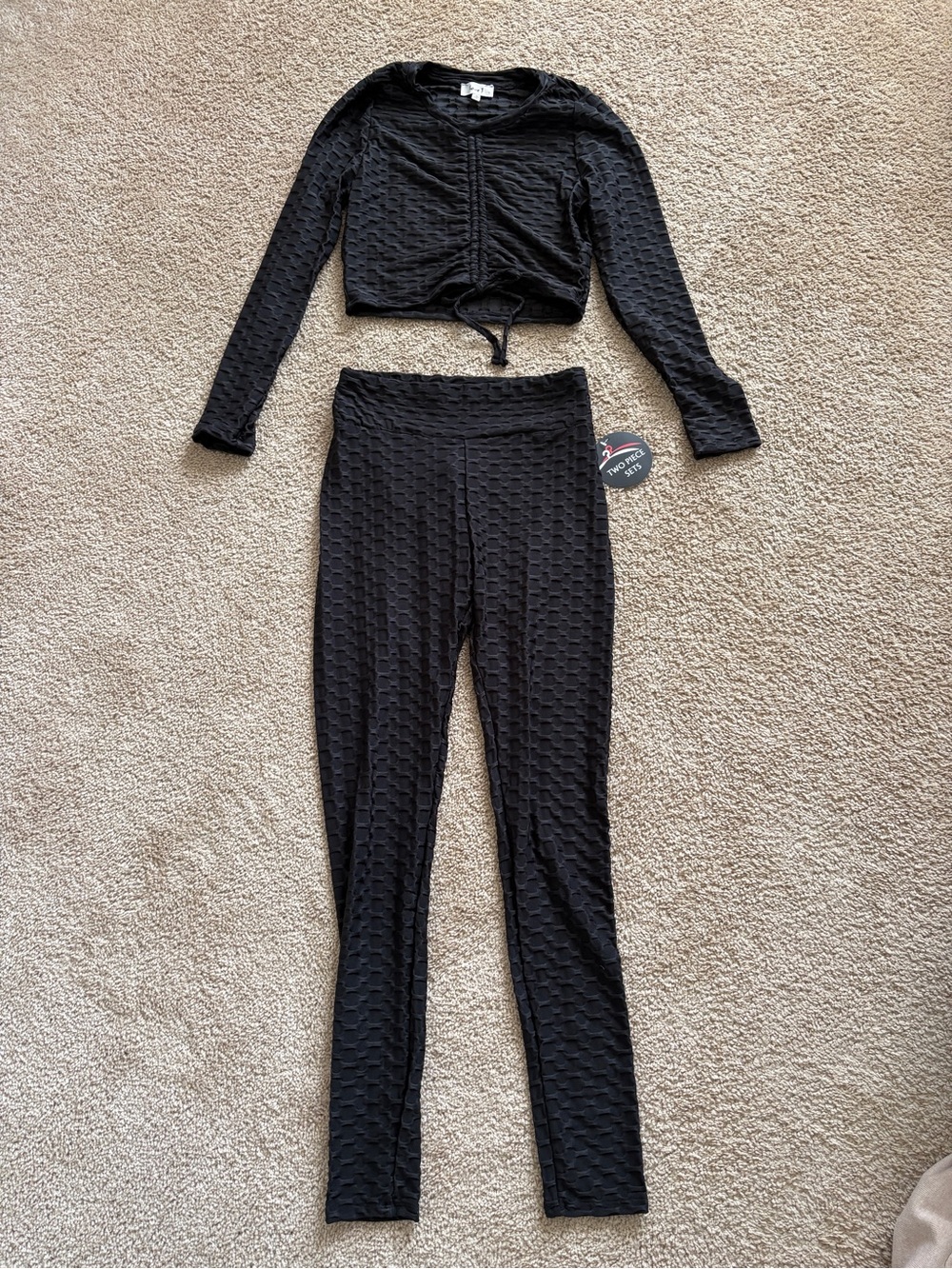 Black Textured Two-Piece Workout Set